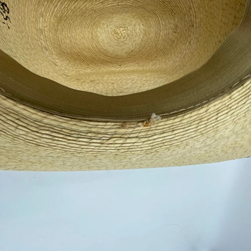 Large Straw Cowboy Hat Beige Black Greek Key Trim Western Rodeo Festival Charro